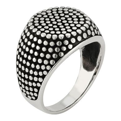 Menster Men's Sterling Silver Oxidized Dotted Signet Ring