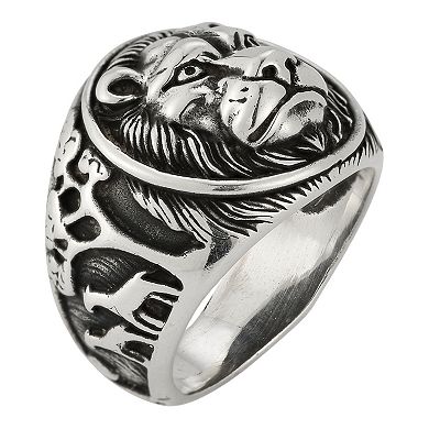 Menster Men's Sterling Silver Oxidized Lion Signet Ring