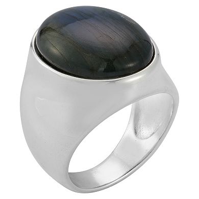 Menster Men's Sterling Silver Labradorite Large Oval Signet Ring