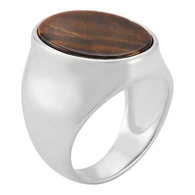 Menster Men's Sterling Silver Tiger's Eye Large Oval Signet Ring