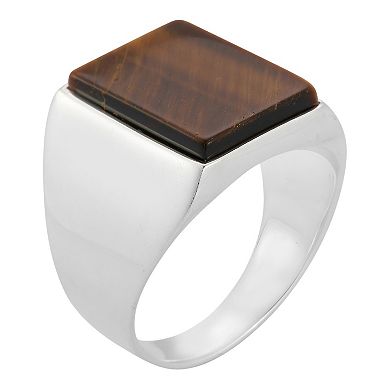 Men's Menster Sterling Silver Simulated Tiger's Eye Square Signet Ring