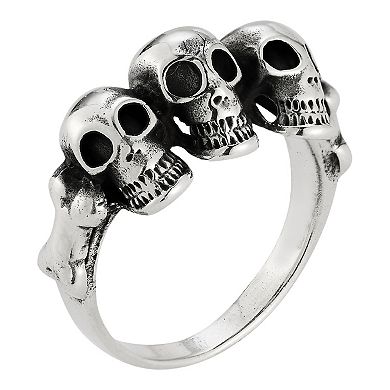 Menster Men's Sterling Silver Oxidized Tri Skull Ring