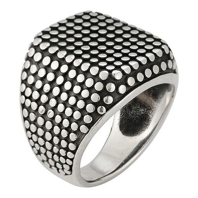 Menster Men's Sterling Silver Oxidized Square Dotted Signet Ring