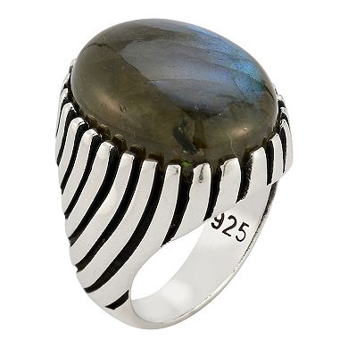 Menster Men's Sterling Silver Labradorite Signet Ring