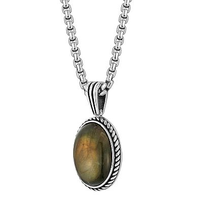 Menster Men's Sterling Silver Oxidized Labradorite Pendant Necklace