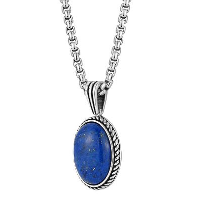 Menster Men's Sterling Silver Oxidized Lapis Lazuli Pendant Necklace