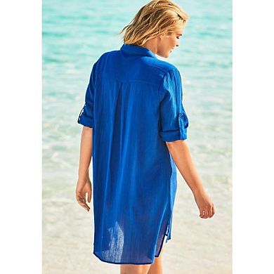 Swim 365 Women's Plus Size Button-front Swim Cover Up