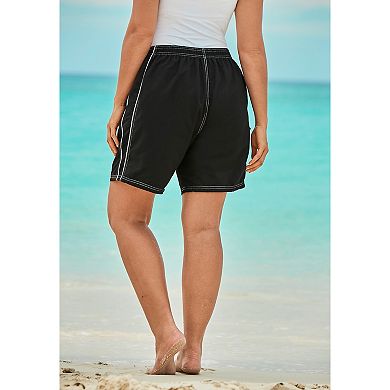 Swim 365 Women's Plus Size Contrast-trim Long Boardshort