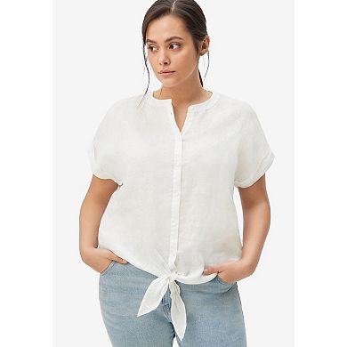 Ellos Women's Plus Size Linen-blend Tie-front Blouse