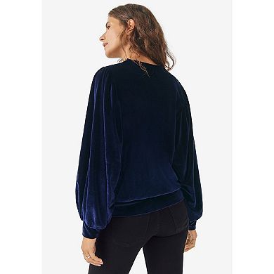 Ellos Women's Plus Size Full Sleeve Velour Top