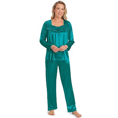Collections Etc Soft And Silky Lace Long Sleeve Top Pajama Set