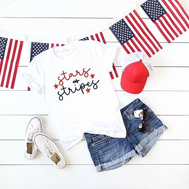 Patriotic Stars And Stripes Cursive Short Sleeve Graphic Tee