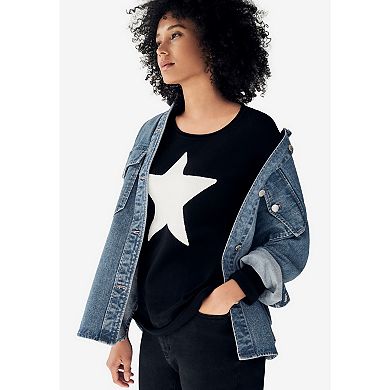 Ellos Women's Plus Size Star Applique Sweater