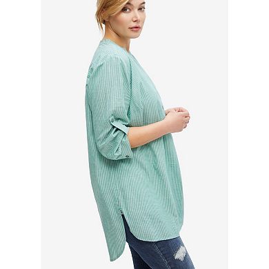 Ellos Women's Plus Size Breezy Cotton Henley Tunic