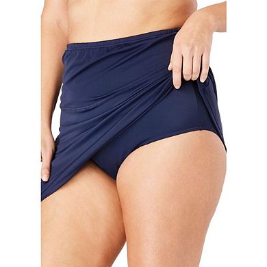 Swim 365 Women's Plus Size High-waisted Swim Skirt With Built-in Tummy Control Brief