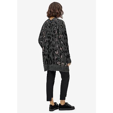 Ellos Women's Plus Size Animal Print Jacquard Cardigan