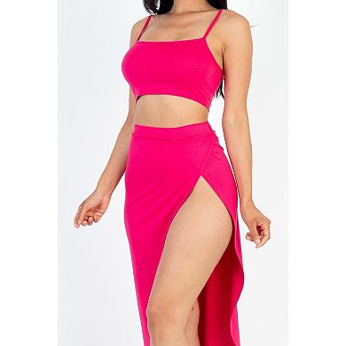 FASHNZFAB Crop Cami & Split Thigh Maxi Skirt Set