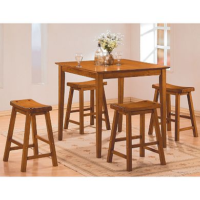 Wooden 24" Counter Height Stool With Saddle Seat, Oak Brown, Set Of 2
