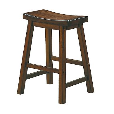 Wooden 24" Counter Height Stool With Saddle Seat, Distressed Cherry, Set Of 2