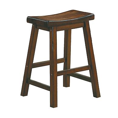 Wooden 24" Counter Height Stool With Saddle Seat, Distressed Cherry, Set Of 2