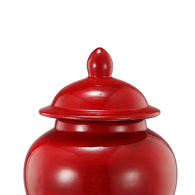 6 Inch Small Ginger Jar, Lidded, Porcelain, Bell Shape Set Of 3, Red