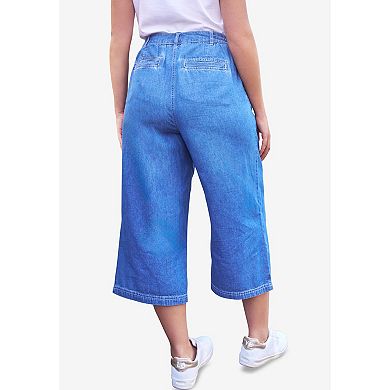 Ellos Women's Plus Size Lightweight Wide-leg Crop Jeans