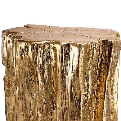 Kiny 20 Inch Accent Stool Table, Tree Trunk Design, Magnesium, Gold Finish