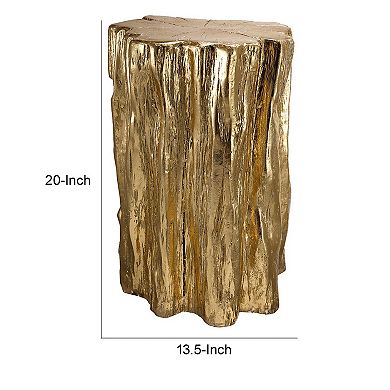 Kiny 20 Inch Accent Stool Table, Tree Trunk Design, Magnesium, Gold Finish