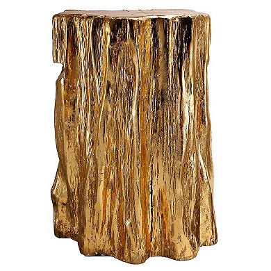 Kiny 20 Inch Accent Stool Table, Tree Trunk Design, Magnesium, Gold Finish