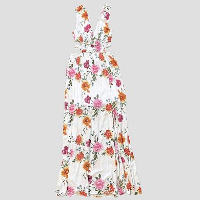 Juniors' 1412 Floral Cut Out Maxi Dress