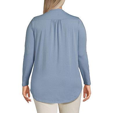 Plus Size Lands' End Long Sleeve Lattice Pintuck Tunic