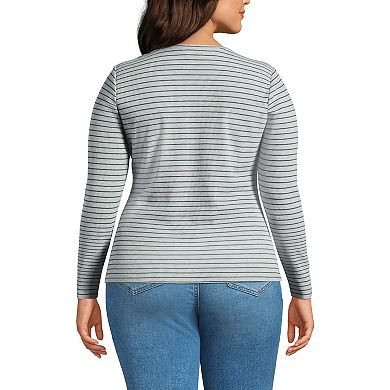 Plus Size Lands' End Long Sleeve Baby Waffle Crewneck T-Shirt