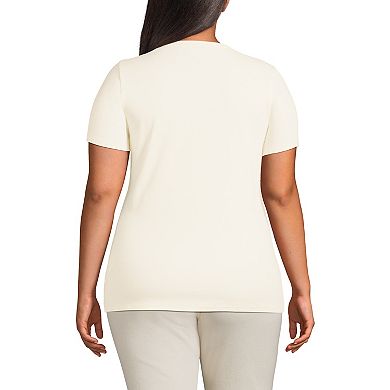 Plus Size Lands' End Short Sleeve Micro Rib Crewneck Top