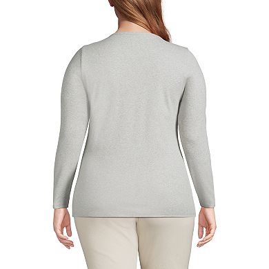 Plus Size Lands' End Long Sleeve Micro Rib Crewneck Top