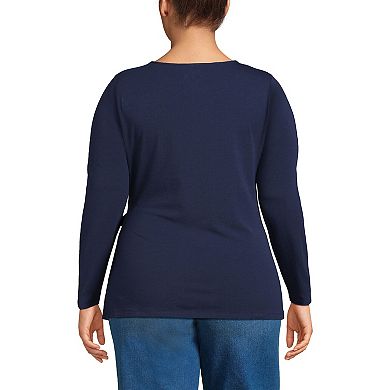 Plus Size Lands' End Long Sleeve Lightweight Jersey Tie Front Top