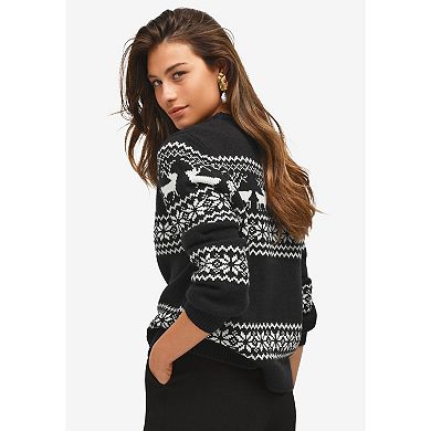 Ellos Women's Plus Size Fair Isle Mock Neck Sweater