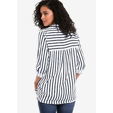 Ellos Women's Plus Size Button Placket Popover Tunic