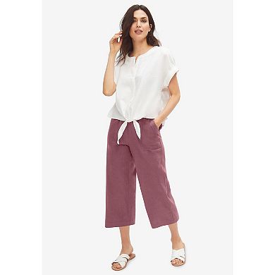 Ellos Women's Plus Size Linen Blend Drawstring Capris