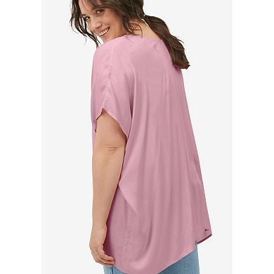 Ellos Women's Plus Size Button-front Linen-blend Tunic