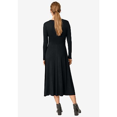 Ellos Women's Plus Size Draped Bodice Knit Midi Dress