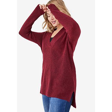 Ellos Women's Plus Size Hi-lo V-neck Pullover