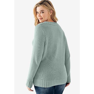 ellos Women's Plus Size Button Y-Neck Sweater