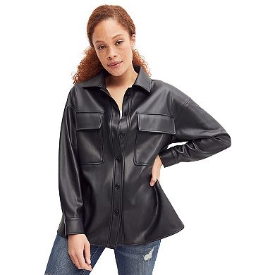 Ellos Women's Plus Size Faux Leather Shirt Jacket