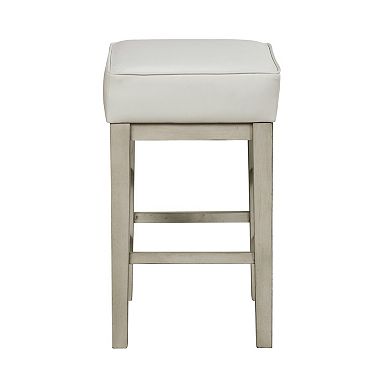 Vin 26 Inch Counter Height Stool, White Faux Leather Seat, Wood, Set Of 2