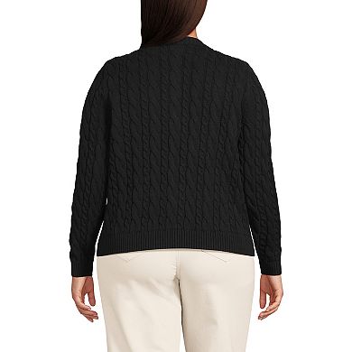 Plus Size Lands' End Cotton Drifter Cable Knit Cardigan Sweater