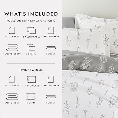 Urban Loft's Bedding Bundle, Patterned Duvet Cover Set, White Comforter And Solid Sheet Set