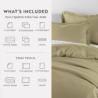 Urban Loft's Bedding Bundle, Solid Duvet Cover Set, White Comforter And Patterned Sheet Set