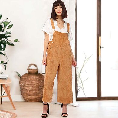 Women's Corduroy Front Cropped Leg Overalls