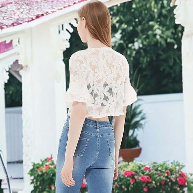 Women's Crochet Floral Lace Short Sleeve Cropped Shrug