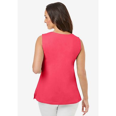 Jessica London Women's Plus Size Stretch Cotton Square Neck Tank